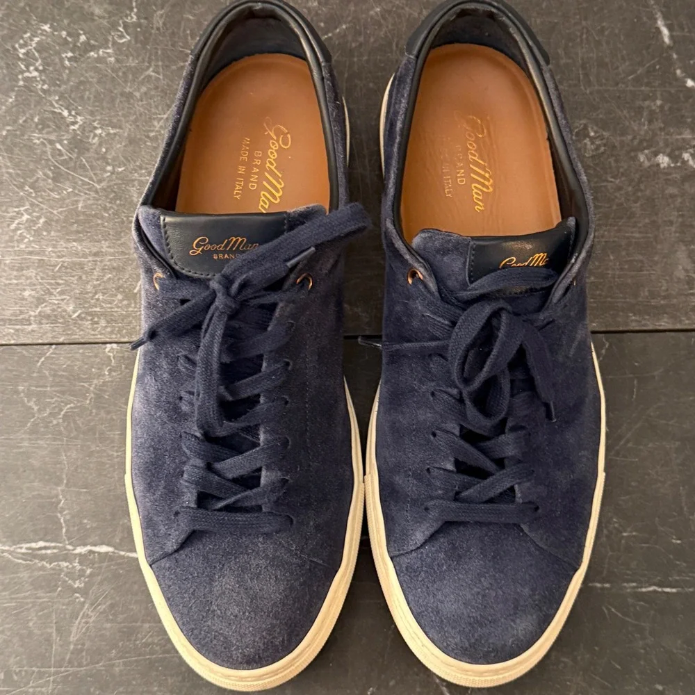 Mens Good Man Brand Edge Sneakers‎ 9 Navy Blue Suede Low Top Made in Italy